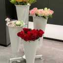 Flower Display Stand with 4 Bucket,Floral Stand with Foldable Frame for Silk Fresh Flowers,4 Tier Florist Shelf Plant Cart for flower shop Garden Living Room,Easy to Install (White Shelf+White Bucket)