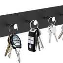 Metal Key Holder Wall Mount, Adhesive Black Car Keys Organizer Rack with 8 Hooks for Hallway