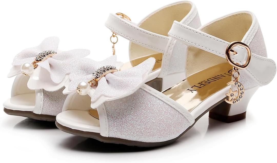 Toddler Girls Dress Shoes with Heels - Sparkly Sequins Flower Girl Sandals Open Toe for Wedding Party |Comfortable Bowknot Straps Size: 11 Little Kid