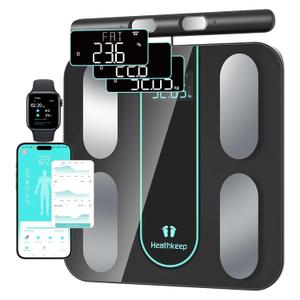 Healthkeep Scale for Body Weight Digital Bathroom Scale with 8 Electrodes, 21 Body Datas Dual Frequency BIA Measurement Smart Weight Scale Compatible with iOS & Android, Max 400lb/180kg/28st (Black)