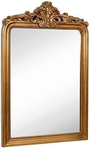 Hamilton Hills 20x30 inch Vintage Gold Mirror | French Baroque & Antique Arched Mirror for Wall Decor | Gold Bathroom Mirror | Ornate Entryway Mirrors for Wall | Decorative Fancy Vanity to Hang