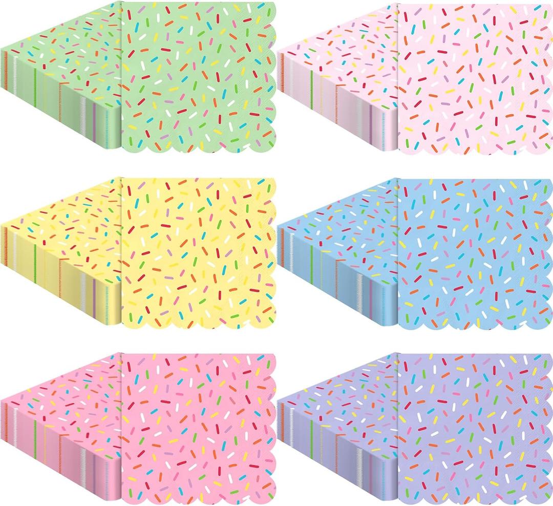 Crtiin 150 Pcs Colorful Donut Sprinkle Napkins 2 Ply Disposable Cocktail Napkins Paper Sprinkle Party Decorations for Baby Shower Birthday Ice Cream Party Supplies (Scalloped) Crtiin 150 Pcs Colorful Donut Sprinkle Napkins 2 Ply Disposable Cocktail Napkins Paper Sprinkle Party Decorations for Baby Shower Birthday Ice Cream Party Supplies (Scalloped)