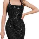 ABEHIK Women's Mini Black Dresses Sleeveless Short Prom Bodycon Cocktail Party Nightclub Dress Sexy Glitter Spaghetti Strap Summer Homecoming Dresses for Women 2024 Black, XS
