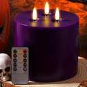 Retisee Purple Extra Large Flameless Candles 6''x6'' LED Battery Operated Real Wax 3 Wicks Flickering Pillar Candle with Remote Control Timer for Home Wedding Halloween Party Decoration