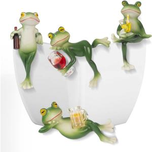 Frog Statue 4 Pack,Tipsy Resin Decor Outdoor,Cute Figurines for Garden Balcony Potted Plant Hangers for Flower Yard Lawn