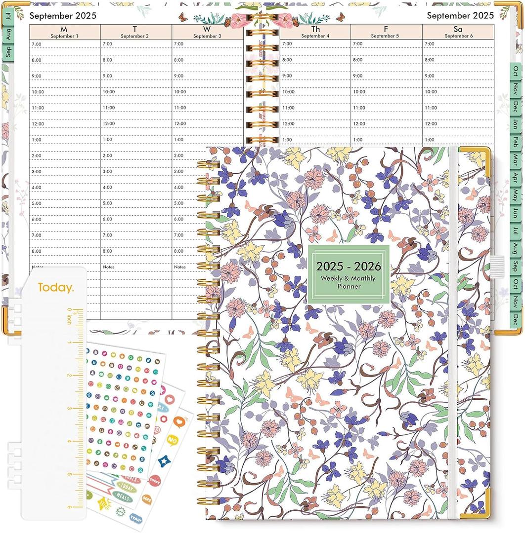 2025-2026 Appointment Book, Hardcover Planner 15 Months Weekly and Monthly (October 2025 - December 2026), 8.5"x11" Daily Hourly Planner 60-Minute time Slots, Spiral Calendar Schedule Book for Work School Teacher Student, Purple Floral