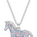 luomart Girls Horse Necklace Gifts,Little Rainbow Horse Jewelry for Women,Initial Letter Necklaces Pendant for Teen Girls Horse Lovers