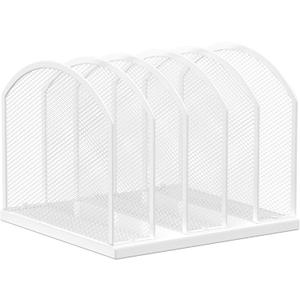 5-Section Vertical Desktop Organizer, 5-Section Mesh File Folder Stand Sorter for Office Home Classroom Organization (1, White)