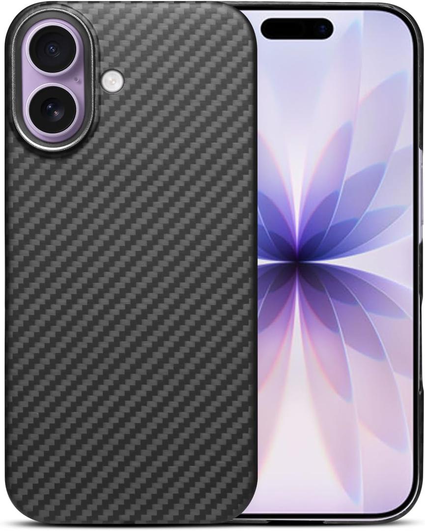 GIMENOHIG Aramid Carbon Fiber Case for iPhone 17, Fit for MagSafe, Aluminum Alloy Metal Lens Protection Black