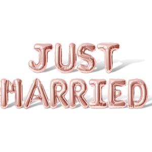 Letter Balloons - JUST MARRIED 16" Inch Alphabet Letters Foil Mylar Balloon Wedding Party Banner (Rose Gold)