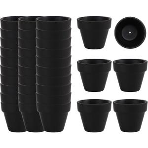 36 Mini Black Flower Pots, 2 inch Clay, Cactus & Succulent Nursery Pots with Drainage, Indoor/Outdoor