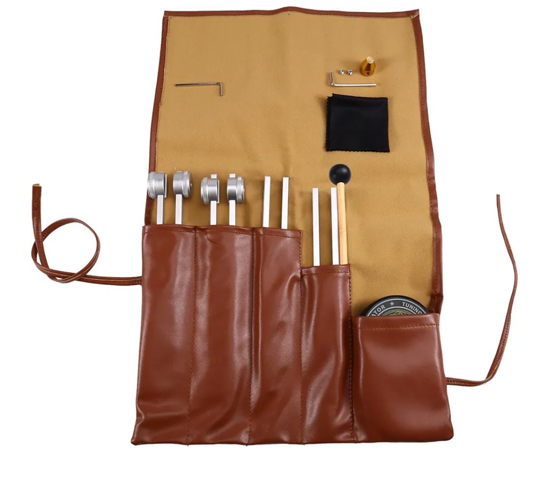 Aboiled Professional Tuning Fork Set - 128HZ, 136.1HZ, 256HZ, 384HZ Sound Therapy Instruments with Leather Storage Bag