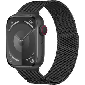 Metal Band Compatible with Apple Watch Bands 38mm 40mm 41mm 42mm 46mm 44mm 45mm 49mm Women Men,Adjustable Magnetic Stainless Steel Mesh Strap for iWatch Ultra/Ultra 2,Series 10 9 8 7 6 5 4 3 2 1 SE (Black)