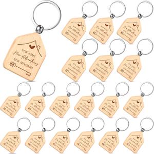 Roowest 50 Pcs Welcome Home Keychain In Bulk Wood New Home Keychain Gifts Homeowner Engraved Wooden Key Tag Small House Shaped Keychains for Family Client Buyer Customer