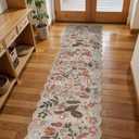 2x8 ft Non-Slip Washable Hallway Runner Rug Boho Vintage Floral Carpet Runner for Kitchen, Bathroom, Bedroom & Entryway Low-Pile Thin Soft Rug with Scalloped Edge (Beige Brown, 2x8)