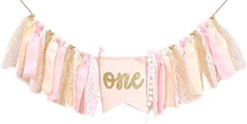 Highchair Banner 1st Birthday - Pink Happy Birthday Banner Party Decorations for First Birthday,Best Princess Photo Props for Baby Girl(Swan)