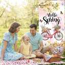 Spring Door Cover Decorative Welcome Spring Door Banner Decorative with Colorful Floral Butterfly and Pink Bicycle for FrontdDoor Decorations Spring Hanging Decor Supplies Outdoor Classroom (Green)