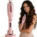 Automatic Curler, Professional Auto-Rotating Curling Iron with LCD Screen 28mm for Barrel Rotating Curling Wand 4 Temps & 15s Timer, Fast Heating Hair Styling Tool(Updated Version Pink)