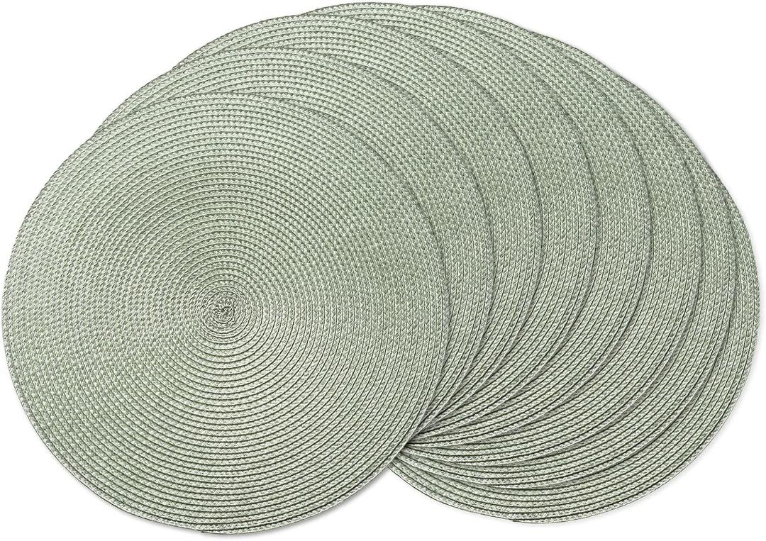 AHHFSMEI Round Braided Placemats 15 Inch Round Table Mats for Dining Tables Natural Woven Heat Resistant Place mats Set of 8 (Sage Green,8)