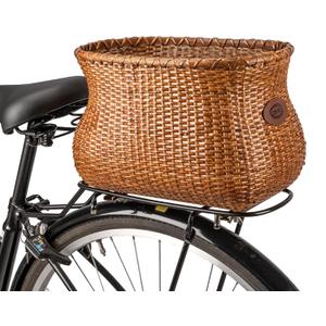 CXWXC Rear Bike Basket - Handmade Rattan Bicycle Rear Basket with Waterproof Cover - Large Capacity Bike Basket for Beach Cruiser (Brown)