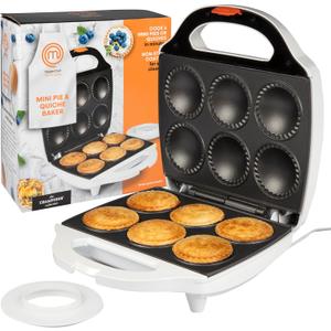 MasterChef Mini Pie & Quiche Maker- Baker Cooks 6 Small Pies or Quiches in Minutes- Non-stick Cooker w Dough Cutting Circle for Easy Measurement & Filling, Must Have Machine for Desserts & Appetizers