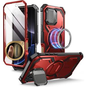 i-Blason Armorbox for iPhone 16 Pro Max Case MagSafe [Camera Control Button Cover] [Camera Cover Stand] [Military Protection] Full-Body Magnetic Phone Case with Built-in Screen Protector (Red)