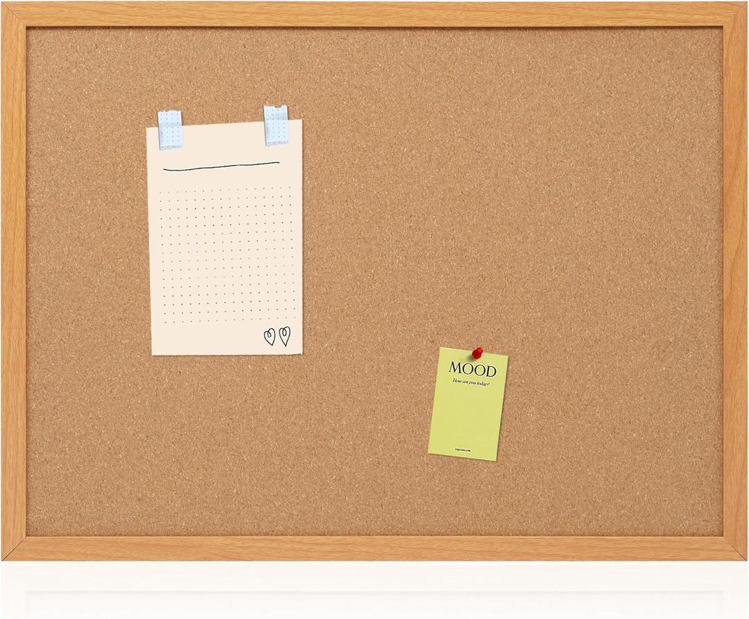 Cork Board Bulletin Board 18" x 24", Wood Framed Corkboards for Wall Decor, Hanging Office Message Board, Large Wall Mounted Notice Pin Board with 15 Push Pins for School, Home & Office