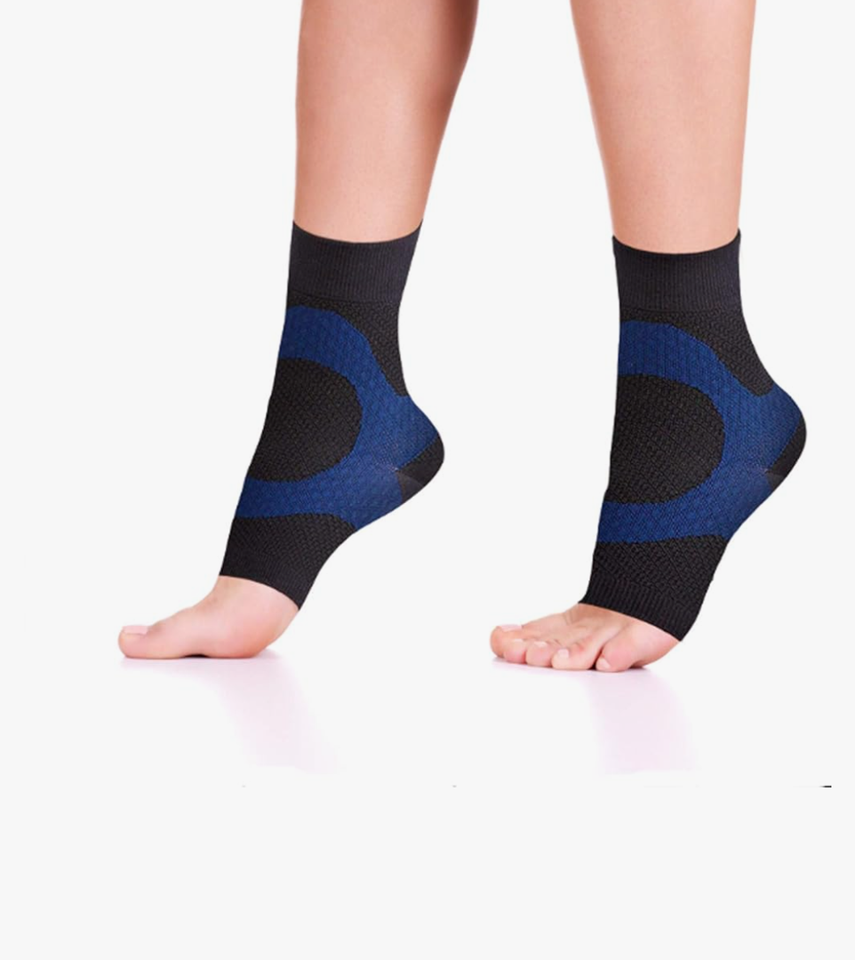 Wanderlust Plantar Fasciitis Sleeves - Open Toe Compression Socks With KT Tape, L