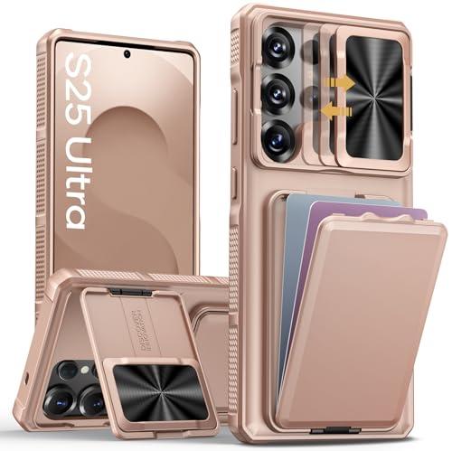 SSLOTSCASE for Samsung Galaxy S25 Ultra Case with Wallet & Sliding Lens Cover & Kickstand & Credit Card Holder, Military-Grade Protection Rugged Phone Case Cover for Galaxy S25 Ultra 6.9'', Gold