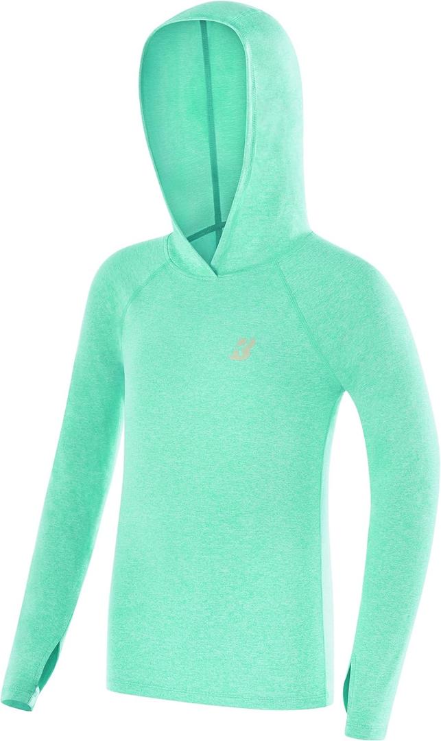 Roadbox Boys Rash Guard Hooded Shirt, Kids UPF 50+ Long Sleeve Hoodie, Youth UV Sun Protection Fishing Beach Shirts (Small, Light Green)