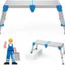 Work Platform 500 Lbs, Folding Step Stool with One-Touch Automatic Fold, 4 Height Adjustment Step Platform, Perfect for RV Cleaning, Home Painting and Reaching High Places, Larger, Blue