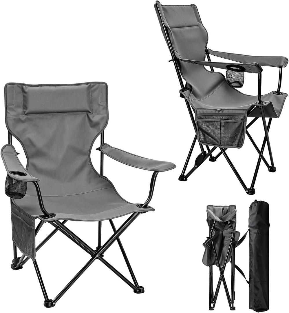 Camping Chairs 2Pack Beach Outdoor Chair for Adults Folding Lawn Chair with Cup Holder, Adjustable Backrest and Carry Bag for Tailgating, Beach, Fishing, Gift for Christmas