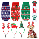 Reginary 9 Pack Dog Christmas Costume Xmas Sweaters Headband Scarf Set Christmas Dog Cat Sweaters Costume Winter Warm Small Dogs Clothes Adjustable Xmas Hair Hoop Headwear for Pet Accessories(M)