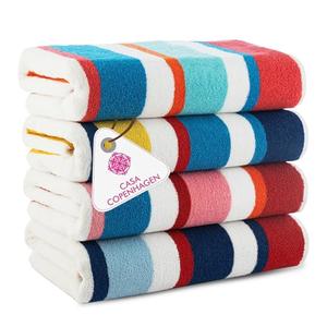 CASA COPENHAGEN Bora Bora Beach Towels Designed in Denmark Rough and Tough, Quick Dry, for Pool, Bath & Shower 30x60 inches 4 Pieces Cotton Beach Bath Towels Set - Pink, Red, Yellow, Turquoise