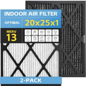 2-pack 20x25x1 Air Filter MERV 13 Activated Carbon, Heavy Duty 3 Layer Furnace Filters Pollen, Dust, Pet Dander, Smoke, Odors - HVAC Air Filter