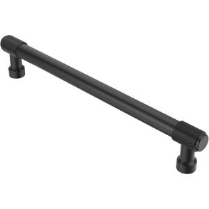 Alzassbg 6 Pack Matt Black Cabinet Pulls, 7 Inch(177.8mm) Hole Centers Knurled Kitchen Cabinet Handles for Cabinets and Drawers AL3017MB