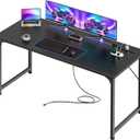 PRAISUN 55 X 20 Inch Office Computer Desk with Power Outlets and USB-C Port, Larger and Longer Gaming Desk, for Home Office, Study, Bedroom, Writing Work from Home Table, Metal Frame, Black