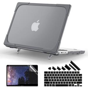 Batianda for New MacBook Pro 14 inch Case M4 M3 M2 Pro/Max Chip 2024 2023 2021 Release Model A3401/A2918/A2992, Heavy Duty Shockproof Hard Shell Protective Cover Fold Kickstand & Keyboard Cover, Gray
