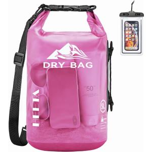 HEETA Dry Bag Waterproof for Women Men, 10L Roll Top Lightweight Dry Storage Bag Backpack with Phone Case for Travel Swimming Boating Kayaking Paddle Board Camping Beach Accessories (Rose Red, 10L)