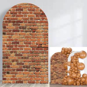 Red Brick Wall Arch Backdrop Cover Spandex Arch Backdrop Stand Cover Brick Photography Backdrops Baby Birthday Party Graduation Background Photo Booth Studio Prop (6FT)