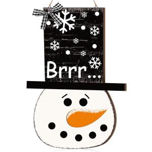Large Winter Snowman Wooden Hanging Sign 16 Inch Christmas Snowman Welcome Door Sign Decor Winter Front Door Hanger Wreath Wall Decor for Home Outdoor Indoor Porch Welcome Hanging Decoration