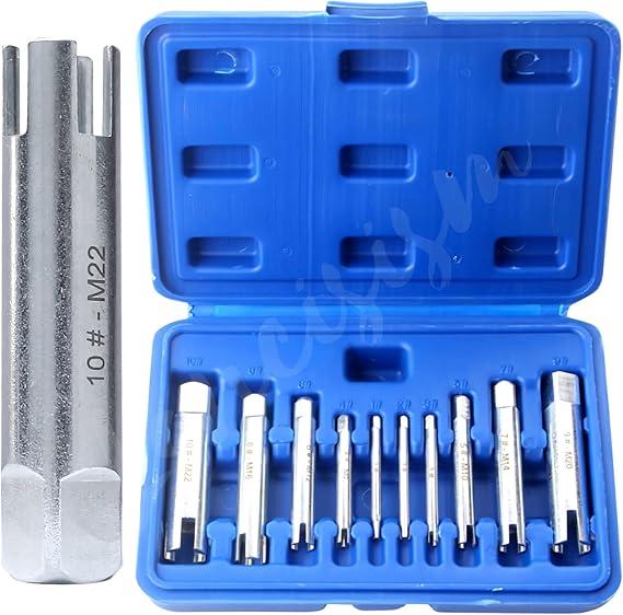 Screw Tap Extractor Set of 10 Broken Head Taps Stripped Screw Remover Kit with Box, High Speed Steel Extractor Tap Drill Set for Industrial Screw Bolt Removal Home Repair Work