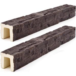 CroBlissful 2 Pack 3.5" W x 3.5" H x 48" L Faux Wood Ceiling Beams, Polyurethane U-Beams, Lightweight Rustic Wood Grain Beam Covers for Living Room Kitchen Entryway(Kona Brown, Salvaged Timber), 3.5" W x 5.5" H x 48" L