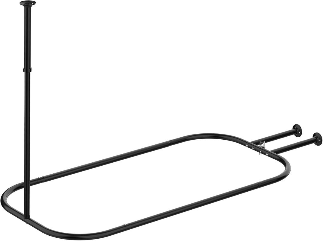 PrettyHome Shower Curtain Rod Hoop Square Shape Bathroom Heavy Duty No Rust Oval Shower Rod 58.3"x24" for Clawfoot Tub,for Free Standing Tubs Black