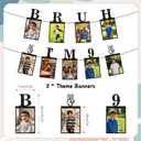 9th Birthday Decorations Banner Boy - 2 Pcs Black Glitter Photo Banner Bruh I M 9 with Photo Cards Pre Strung for Kids Boys 9 Year Old Birthday Party Decor Supplies