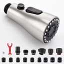 J-HVA Pull Down Kitchen Faucet Sprayer Head Replacement Part with 15 Adapters, 3 Function Pull Out Sink Sprayer Replacement Nozzle, Kitchen Faucet Head Hose Spray Tap Spout, Brushed Nickel