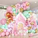 Christmas Balloon Garland Kit, Gingerbread Man Balloon Arch with Pastel Green Pink Purple Metallic Balloons Candy Cane Foil balloons for Christmas Party Decorations New Year Xmas Party Supplies