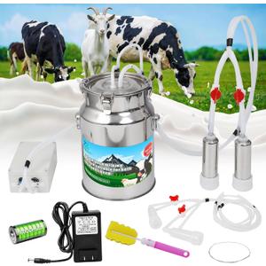 2-in-1 Upgrade 2.6Gal/10L Portable Electric Milker, Milking Machine for Cows and Goats with Food-Grade Stainless Steel Bucket, 4 Teat Cups and Pulsation Vacuum System for Farm,Ranch and Home Dairy Use