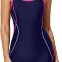beautyin Women Athletic One Piece Boyleg Racerback Swimming Suits Bathing Suit (Medium, Pink)