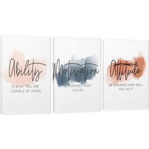 3 Piece Inspirational Canvas Wall Art, Quotes Motivational Mindset Print Pictures for Office Wall Decor, Triptych Entrepreneur Poster Framed Artwork for Women Men Home Decor Ready to Hang (36"Wx18" H)
